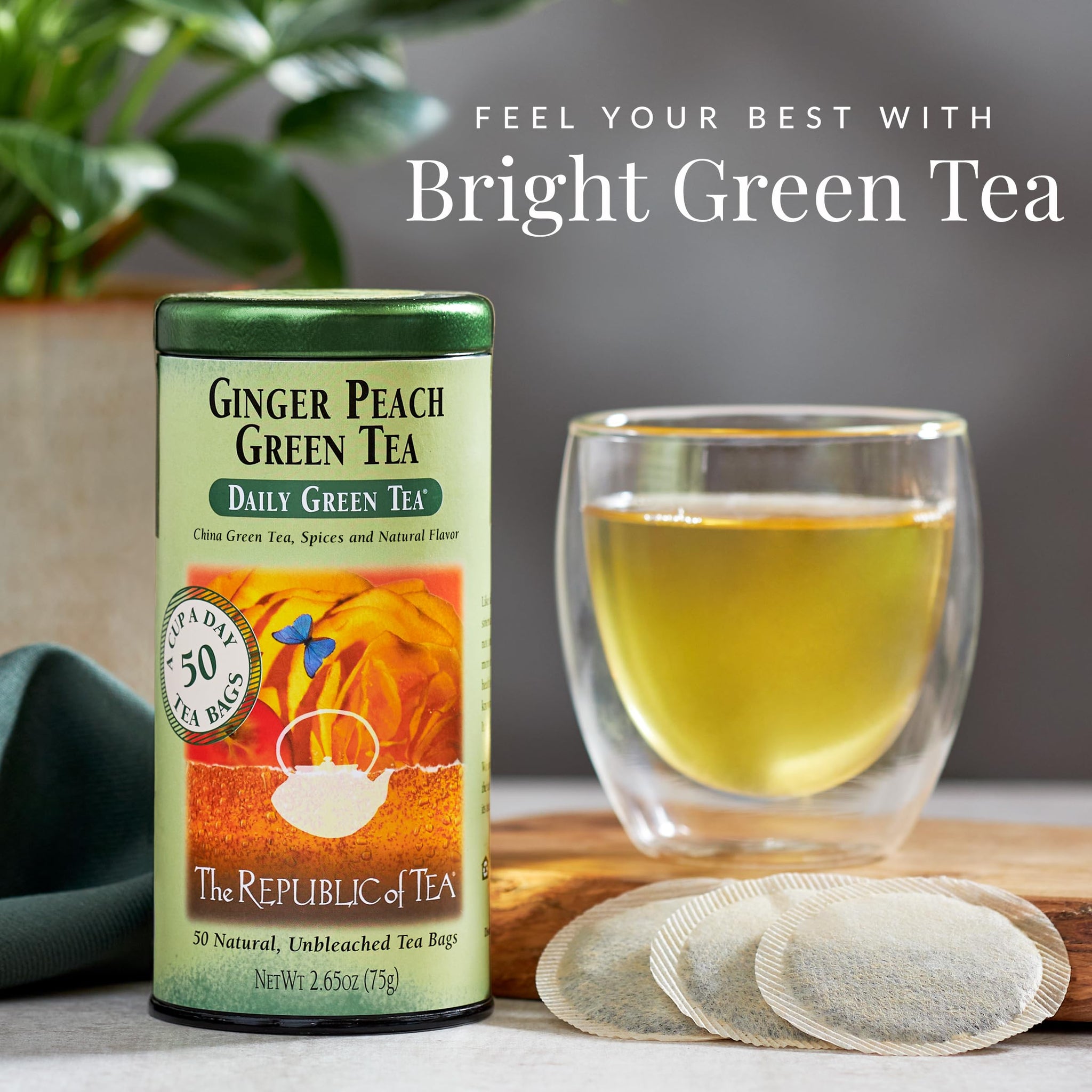 The Republic of Tea - Ginger Peach Green Tea, 50 Tea Bags, Tin | Flavored Fruit Tea | Caffeinated