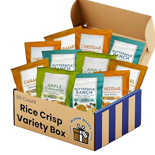 Rice Crisps Variety Pack - Multi-Grain Snack Bags Assortment - 30 Count Healthy, Low Calorie Snack Box for Adults and Kids Assembled by Bussin Boxes