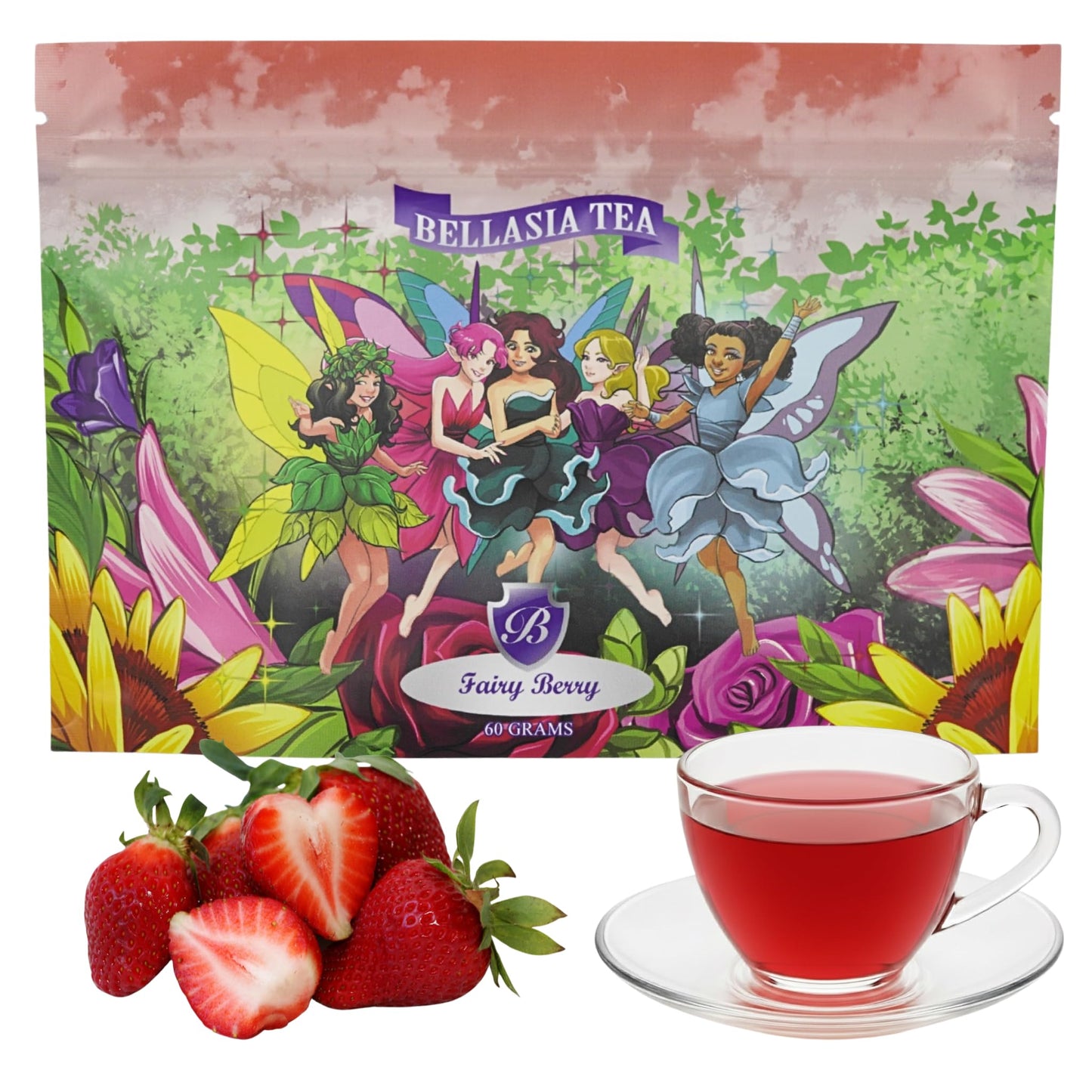Bellasia Tea Fairy Berry for Kids Using Real Strawberry Pieces- Caffeine Free Herbal Tea Blend with Real Ingredient & Balanced Flavor- Add Loose Leaf