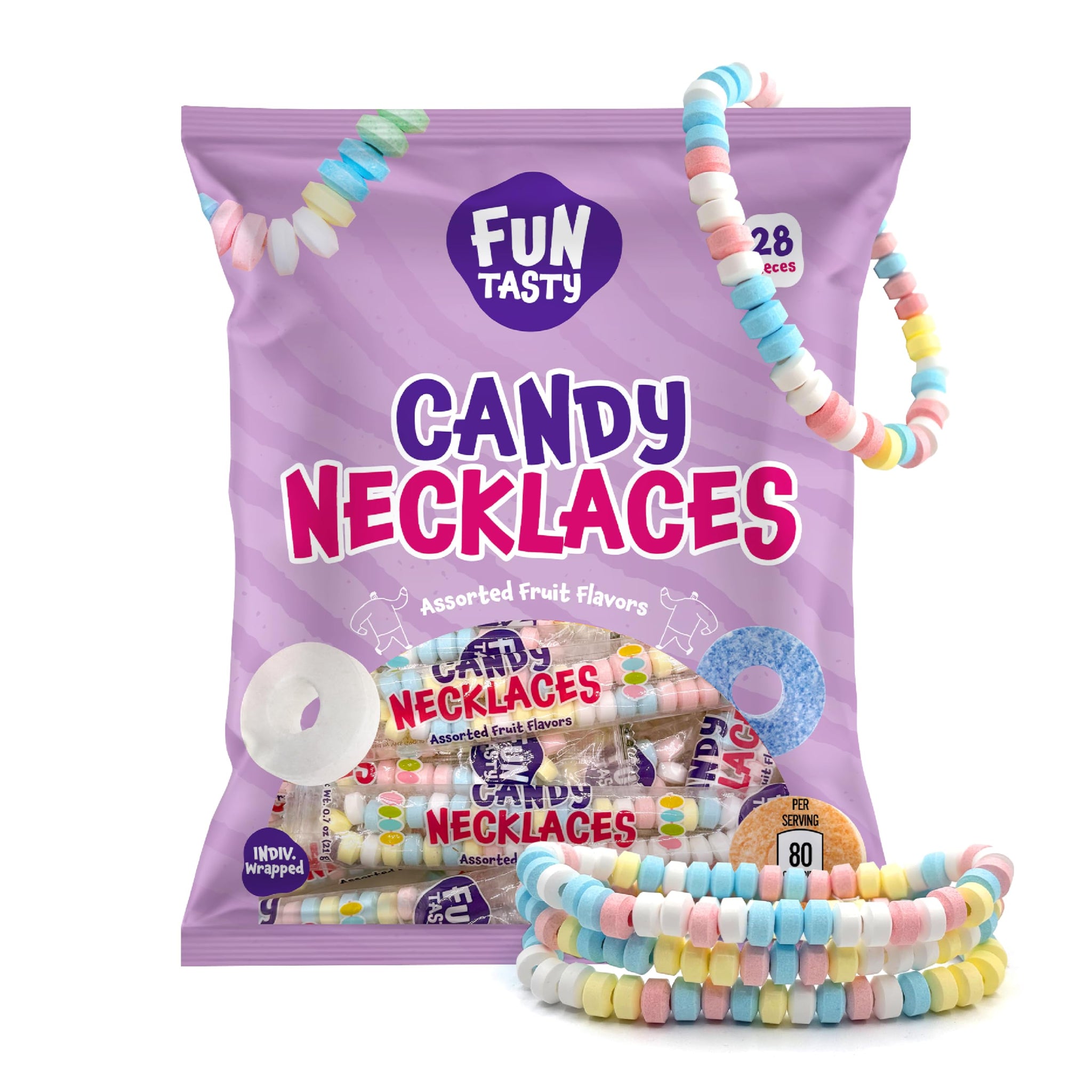 Candy Necklaces - 28 Count - Bulk Candy Individually Wrapped - Candy for Goodie Bags, Party Favors, Classroom Rewards, Birthday Celebrations & Fun