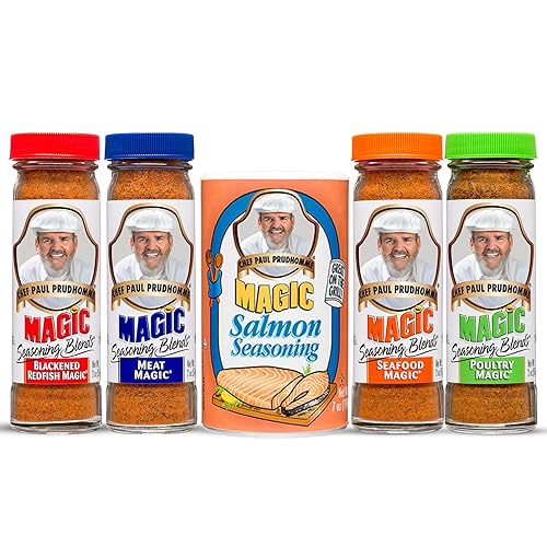 Magic Seasoning Blends Variety Pack, Blackened Fish & Meat Spices, Seasonings for Cooking, 2 oz Poultry, Redfish, Meat, Seafood, 7 oz Salmon, 5-Pack