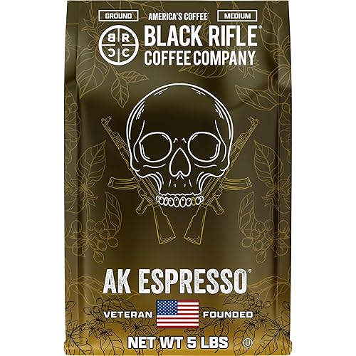Black Rifle Coffee Company AK Espresso, 5 lb Bag, Ground Coffee Medium Roast - Roasted Blend Made from Arabica Beans - Colombian & Brazilian Beans