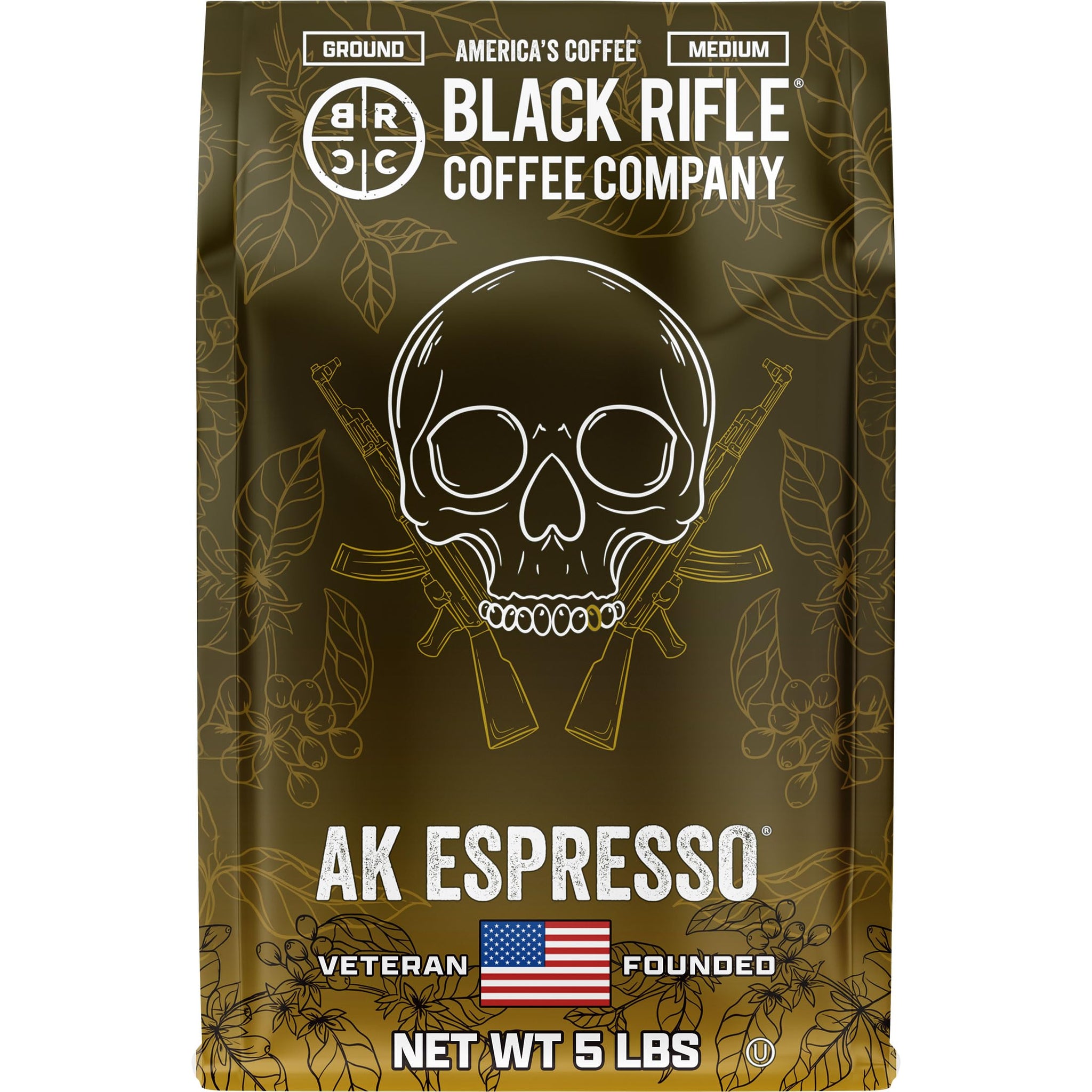 Black Rifle Coffee Company AK Espresso, 5 lb Bag, Ground Coffee Medium Roast - Roasted Blend Made from Arabica Beans - Colombian & Brazilian Beans