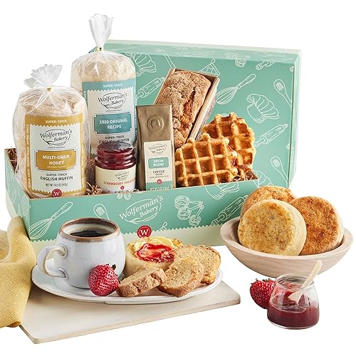 Wolferman's Bountiful Bakery Sampler Box, Gourmet Gift Set With Original, Multigrain Honey English Muffins, Loaf Cake, Belgian Waffles, Strawberry