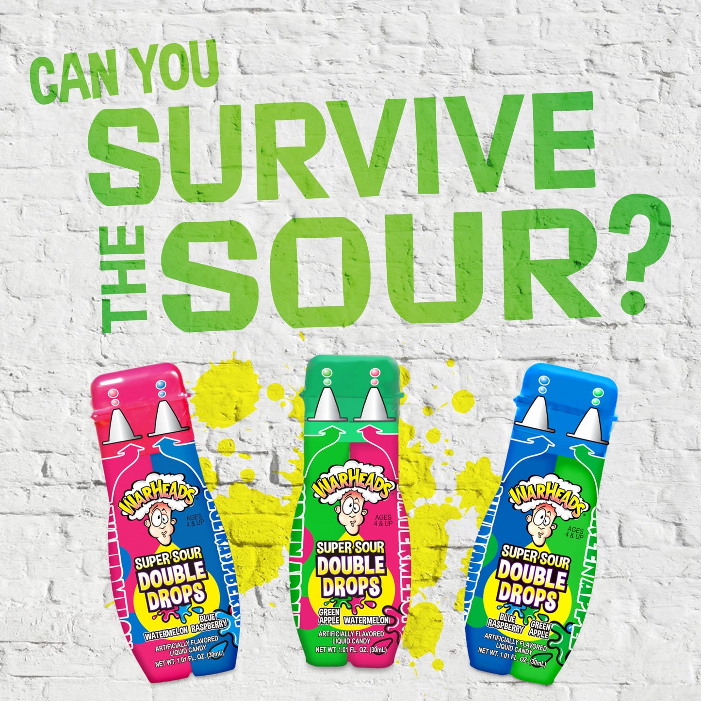 WARHEADS Super Sour Double Drops - Liquid Sour Candy - Blue Raspberry, Green Apple and Watermelon Assorted Flavors - 1.01 oz. Bottles - 3 Pack