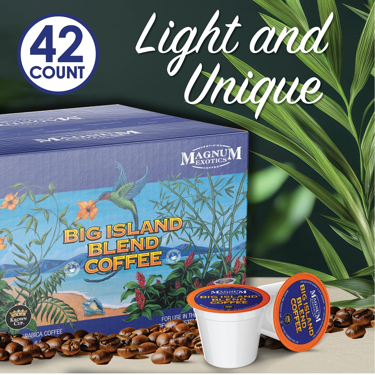Magnum Exotics Big Island Blend Coffee Pods - Coffee Cups Compatible with K Cup Keurig, Breakfast Light Roast Bulk, Premium Blend, Fast Single-Serve