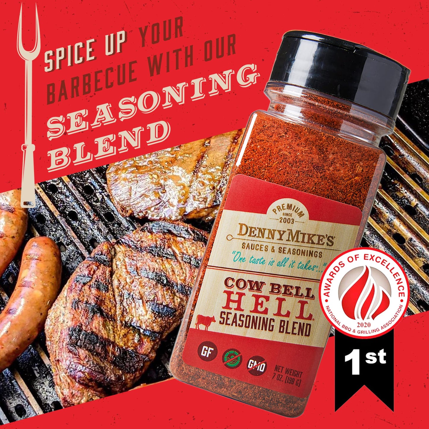 DennyMike’s Cow Bell Hell Rub 7 oz - Bold Barbeque Seasoning Blend | Gluten-Free Grill & Smoke Dry Rub for Meat & BBQ