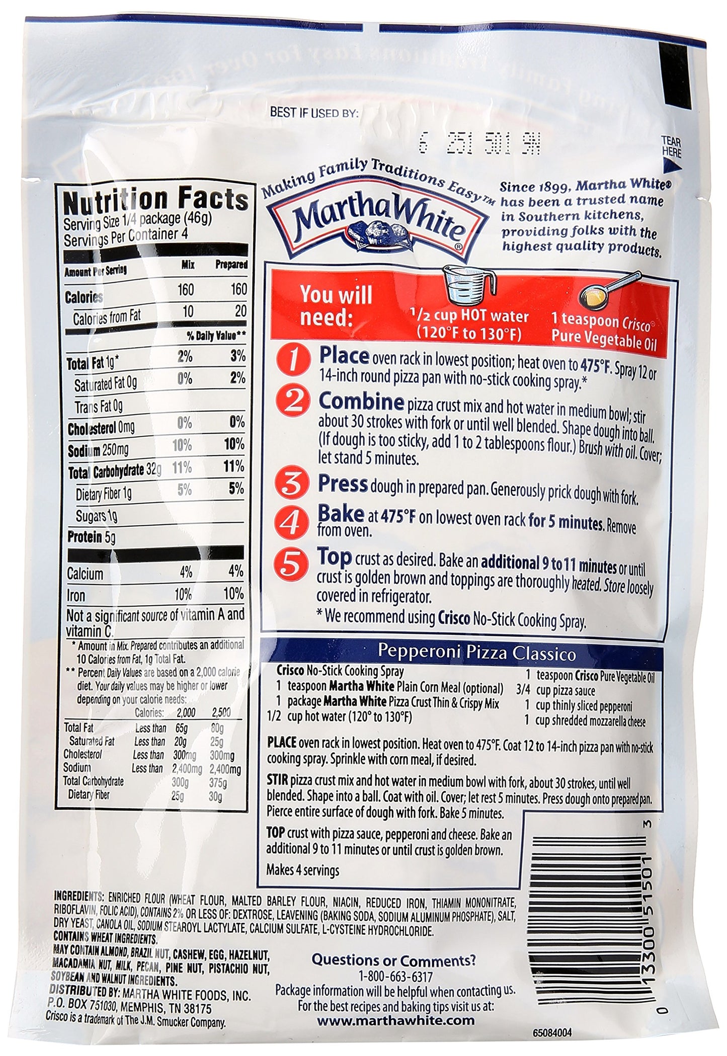 Martha White Thin And Crispy Pizza Crust Mix, 6.5 oz
