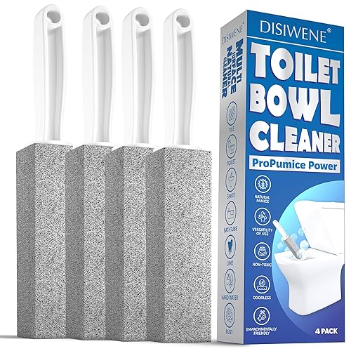 DISIWENE Pumice Cleaning Stone with Handle Toilet Bowl Cleaner Hard Water Ring Remover for Bath/Pool/Kitchen/Household Cleaning (4, 4 Pack