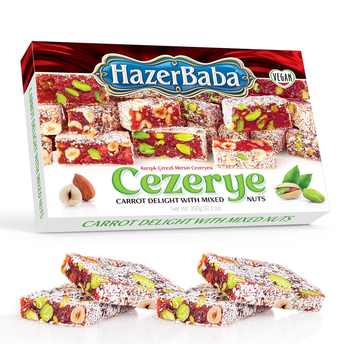 HazerBaba Turkish Delight Candy, Cezerye Nuts & Carrot, 12.3oz (Pack of 1)