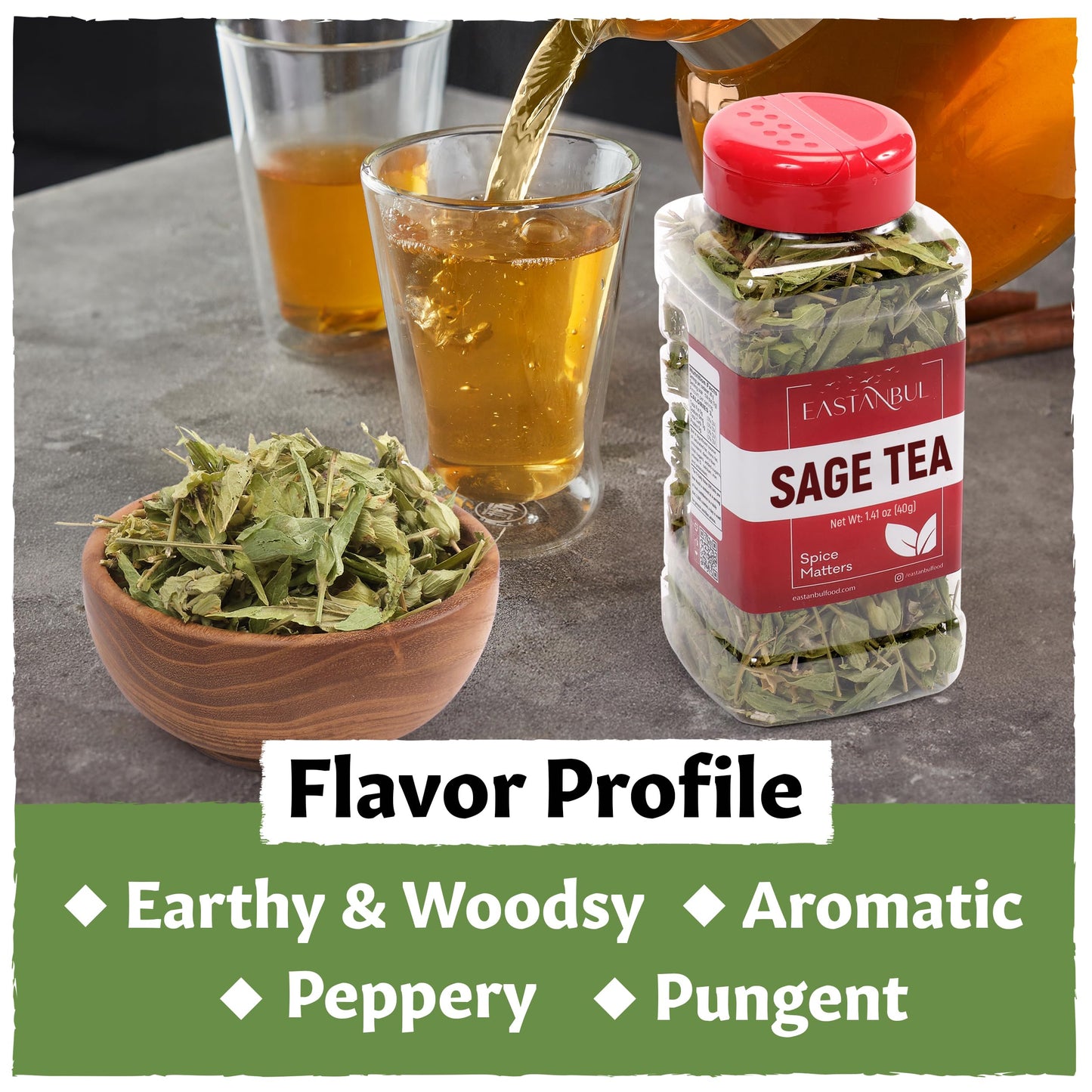 Eastanbul Sage Leaves, 1.41oz, Dried Sage Leaf, Salvia Tea, Loose Leaf Herbal Tea, Te de Salvia, Perfect for Cooking, Caffeine-Free, Natural, Vegan