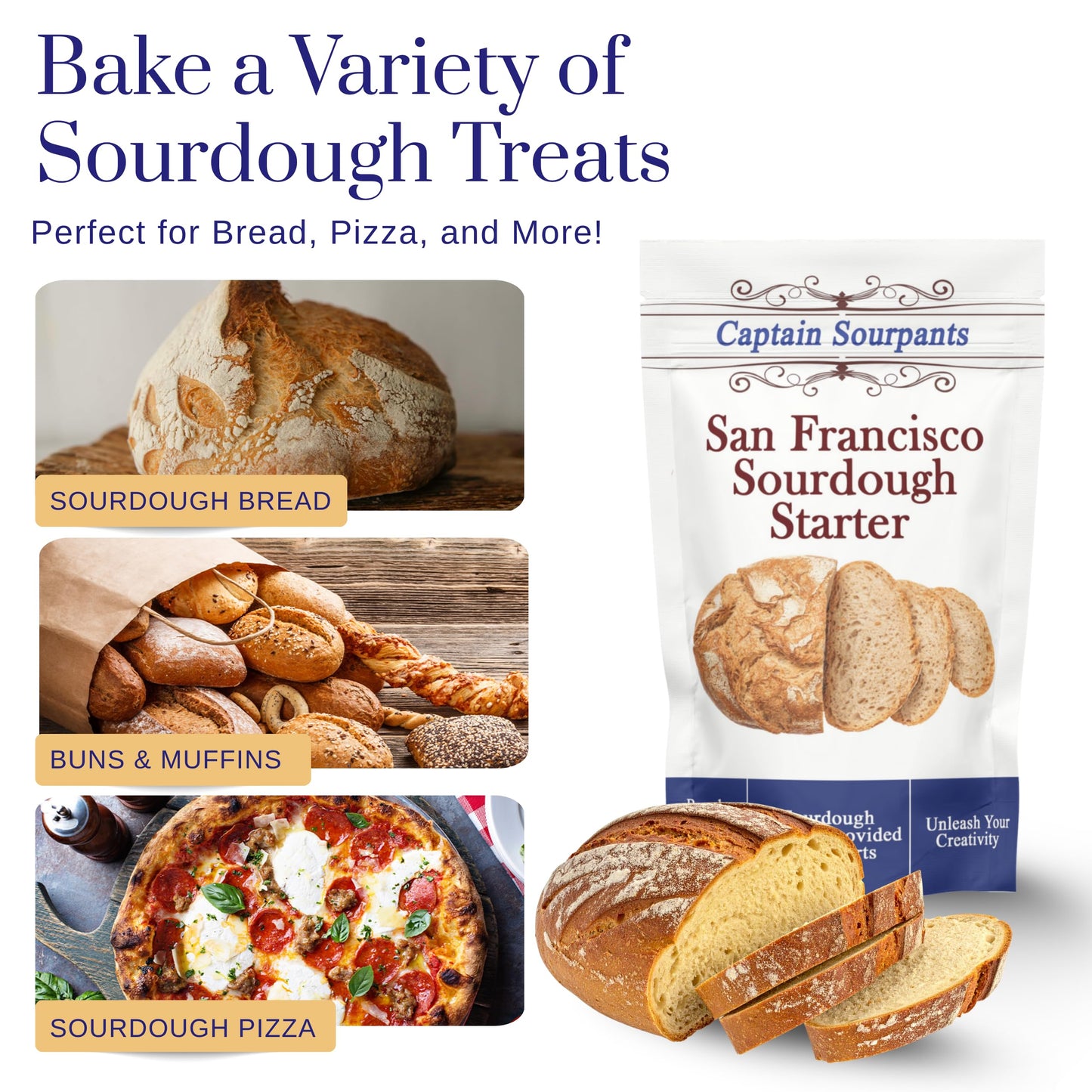 San Francisco Sourdough Starter Culture- 100+ Year Old Dehydrated Heirloom Style Sourdough Starter Kit for Sourdough Bread, Pizza, Buns, Pancakes