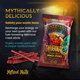 Mythical Meats Original Exotic Flavor Sampler Pack - 10 Exotic Game and Beef Snack Sticks - Dried & Dehydrated Meats Seasoned to Perfection - High