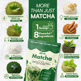 Ceremonial Grade Matcha Powder Infused with Moringa, Green Tea Extract, L-Theanine, Inulin, Spirulina, Ceylon Cinnamon, and Lemon Balm - 100% First