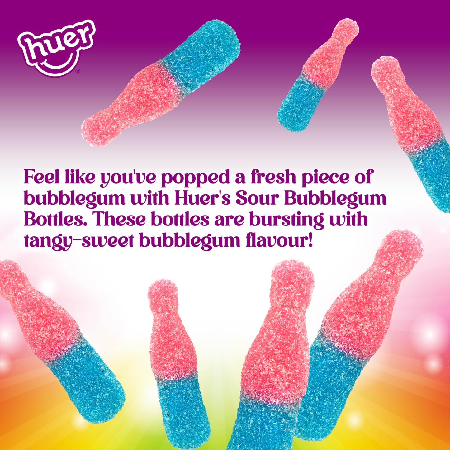 Huer Gummy Candy, Sour Bubble Gum Bottles, 1 Peg Bag, 75g/2.6 oz, Imported from Canada}