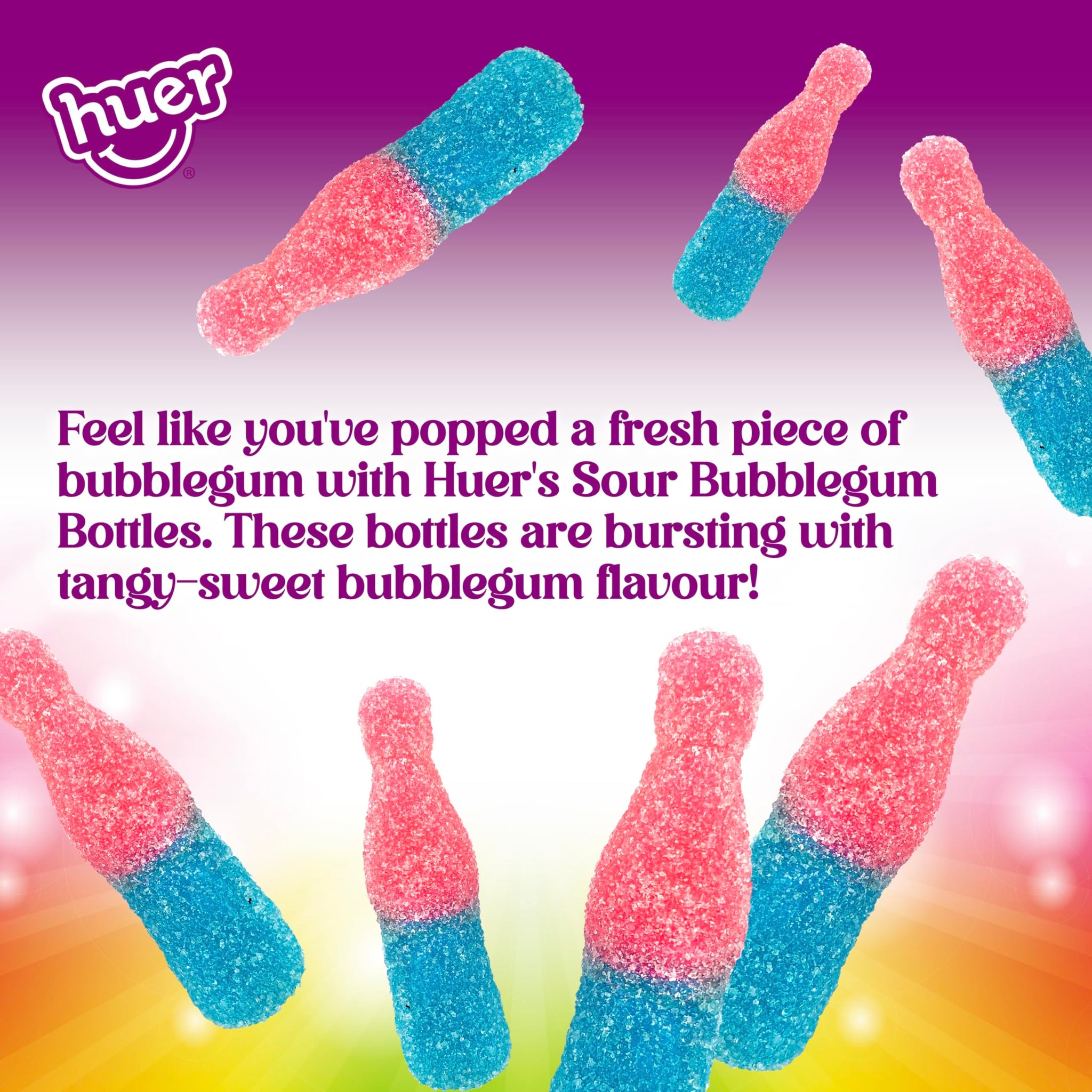 Huer Gummy Candy, Sour Bubble Gum Bottles, 1 Peg Bag, 75g/2.6 oz, Imported from Canada}