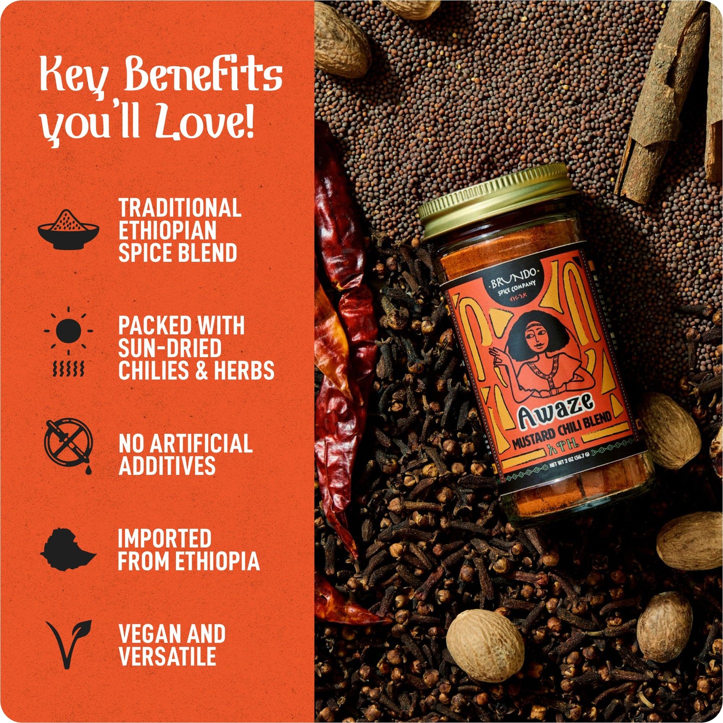 Awaze Ethiopian Mustard and Chili Pepper Blend | Sun-dried Ingredients | Processed in and Imported from Ethiopia | Non GMO | Organic | No