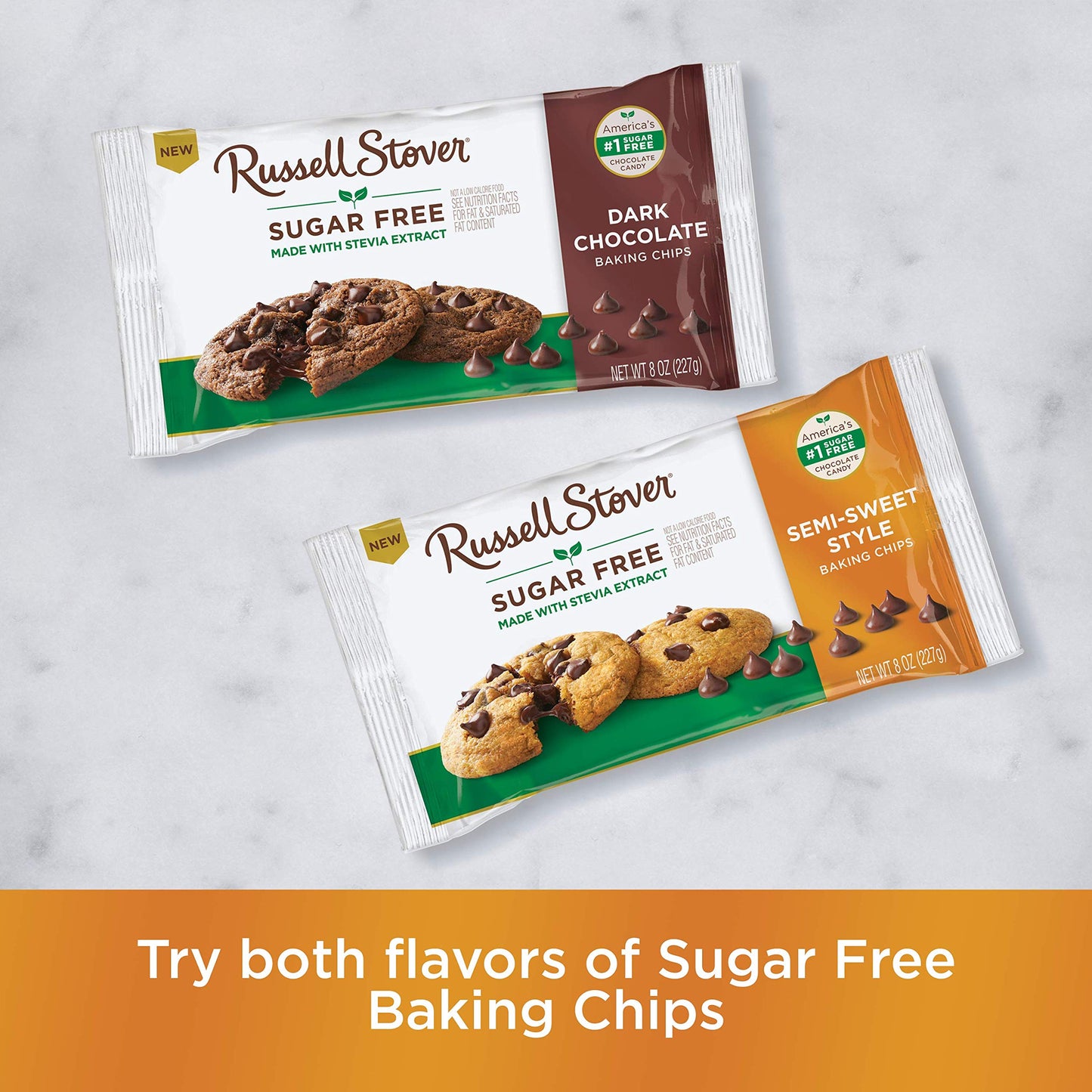 Russell Stover Sugar Free Semi-Sweet Baking Chips, 8 oz. Bag, Brown