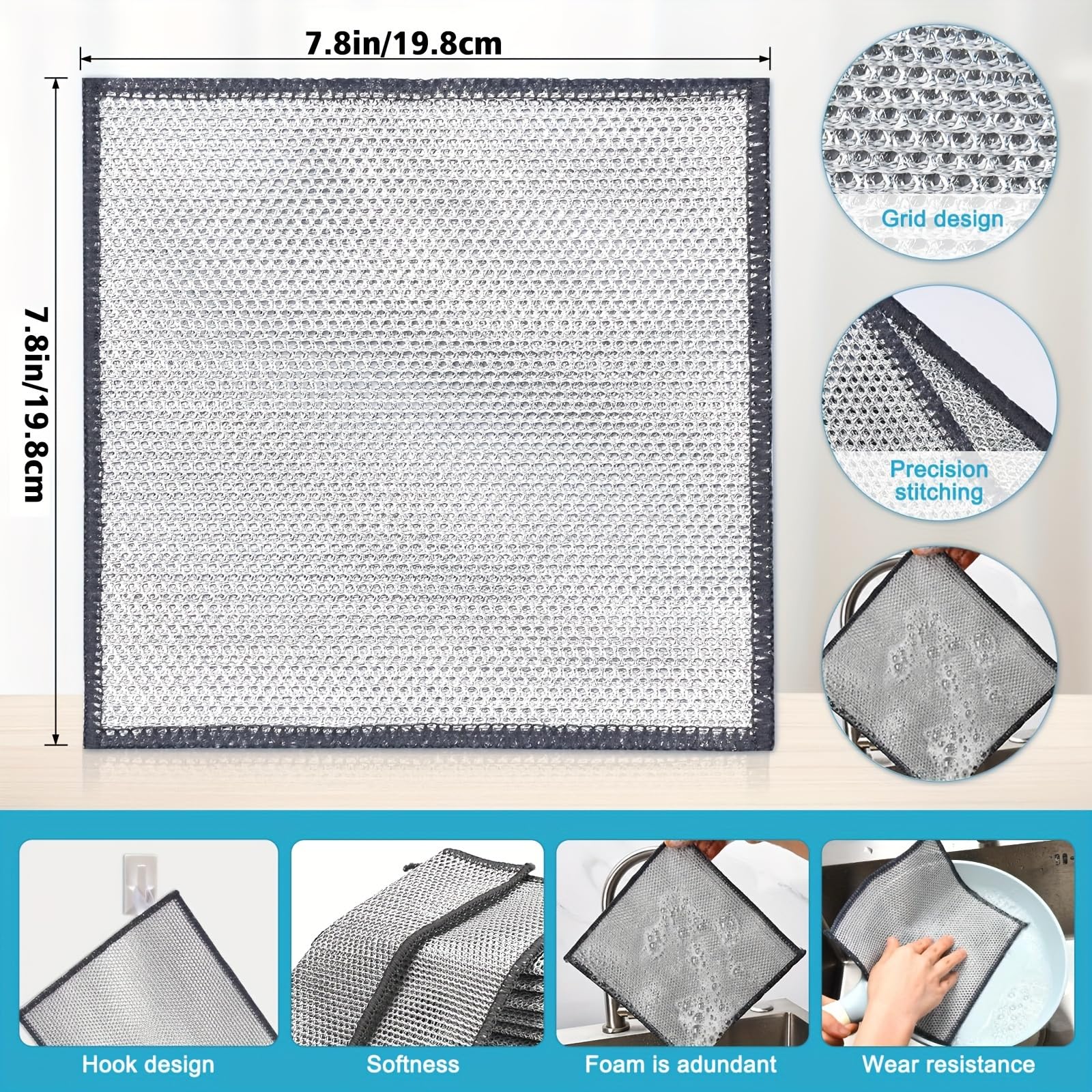 Rconisi Nano Stain Remover Dishcloth - Non-Abrasive, Non-Sticky, Multi-Purpose for Kitchen/Bathroom/Outdoor Use | High-Density Polyester for Powerful