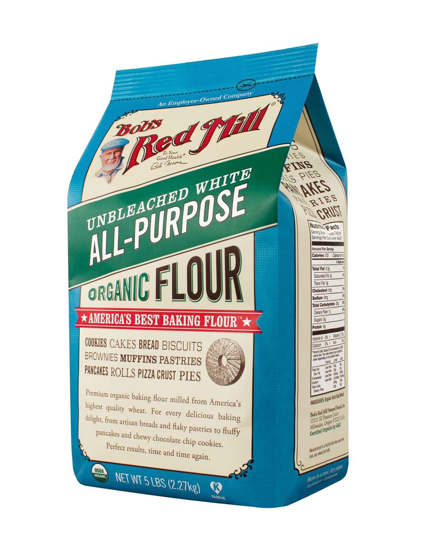 Bob's Red Mill Flour White Unbleached Organic, 5-Pound (Pack of 4)