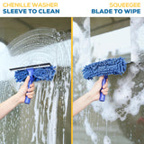 Kleen Handler 2-in-1 Window Squeegee with 60” Extendable Pole, Rotatable Glass Cleaner Tool for Commercial and Residential Use, 2 Reusable Sleeves