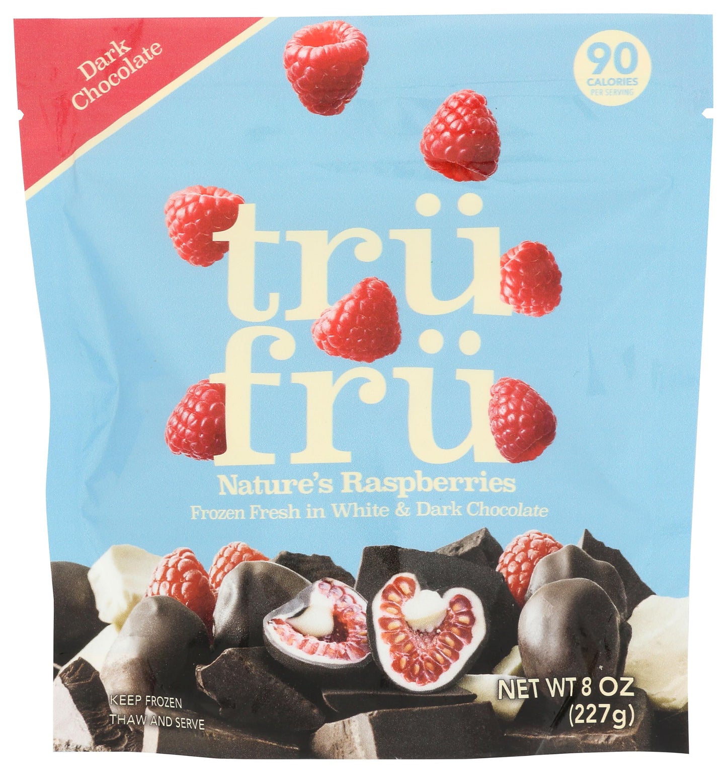 Tru Fru, Frozen Raspberries White And Dark Chocolate, 8 Ounce