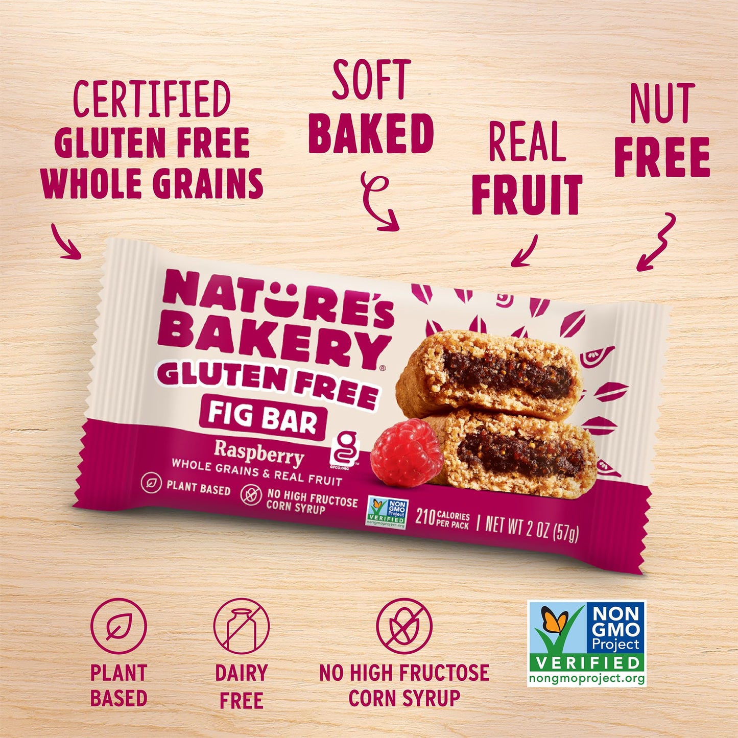 Nature’s Bakery Gluten Free Fig Bars, Raspberry, Real Fruit, Vegan, Non-GMO, Snack Bar, 1 box with 6 twin packs (6 twin packs)