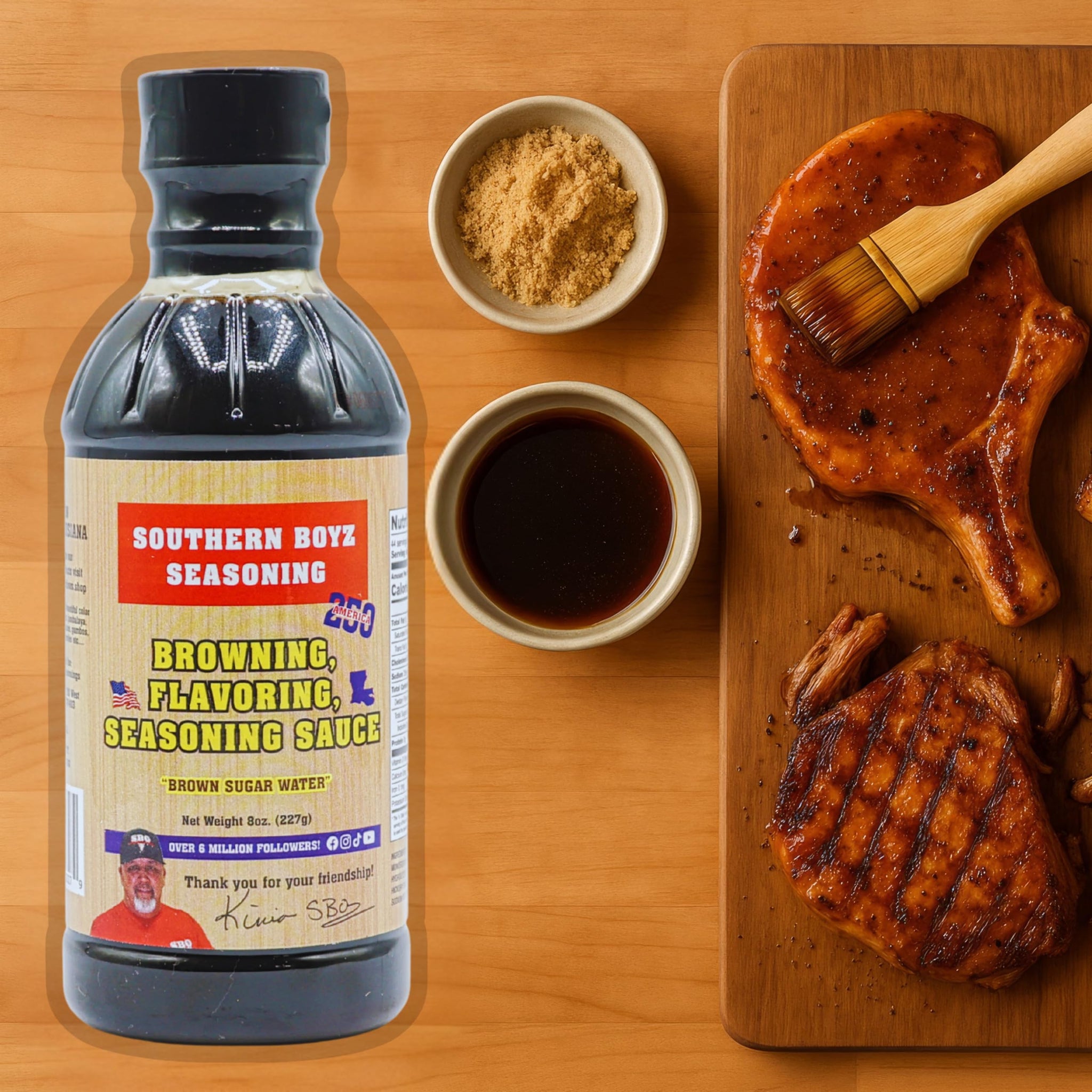 Southern Boyz Seasoning Brown Sugar Water - Flavoring Browning Sauce for Gravies, BBQ, Stews & Meats - Adds Flavor & Rich Color - 8 oz