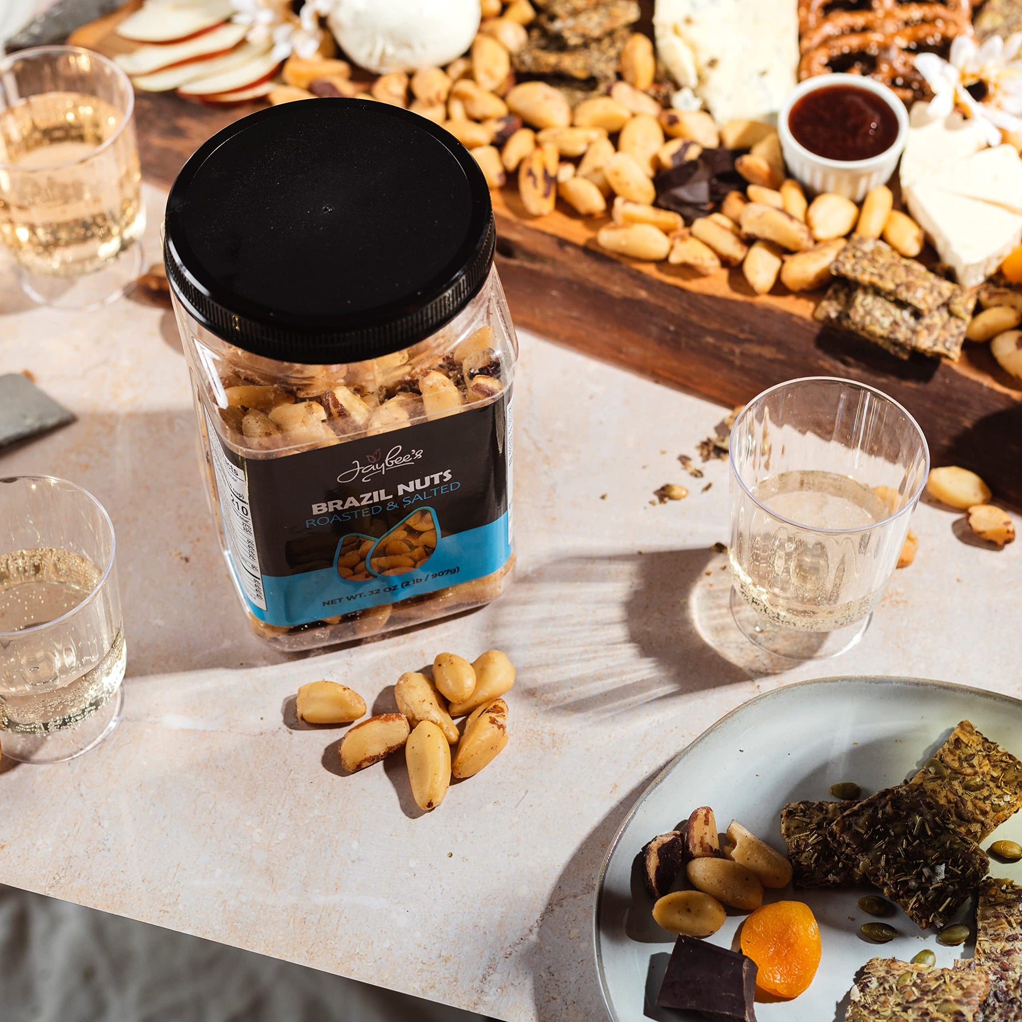 Jaybee's Roasted Salted Brazil Nuts - (32 oz) Great for Daily Use, Baking, Cooking and Gift Giving - Reusable Container - Kosher - Vegan, Paleo, Keto