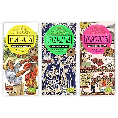 Maraná Chocolate 80% Cacao Variety Dark Chocolate 3 Pack - Peruvian Chocolate - Premium, Bean-to-Bar, Direct Sourced, Made at Origin, Single Origin