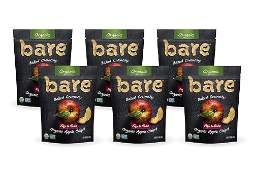 Bare Baked Crunchy Organic Apple Chips, Fuji & Reds, Gluten Free, 3 Ounce Bag, 6 Count