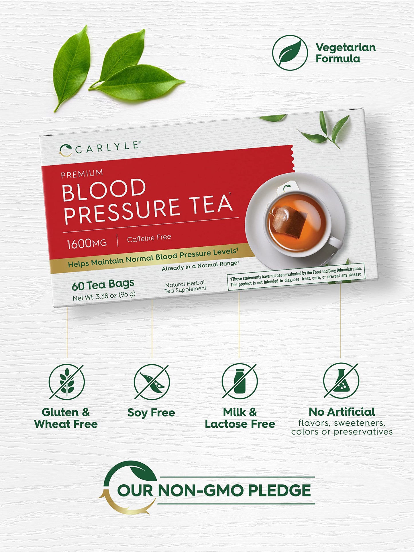 Carlyle Blood Pressure Tea Bags | 60 Count | with Hibiscus Flower | Vegetarian, Non-GMO & Gluten Free, Herbal Tea Supplement