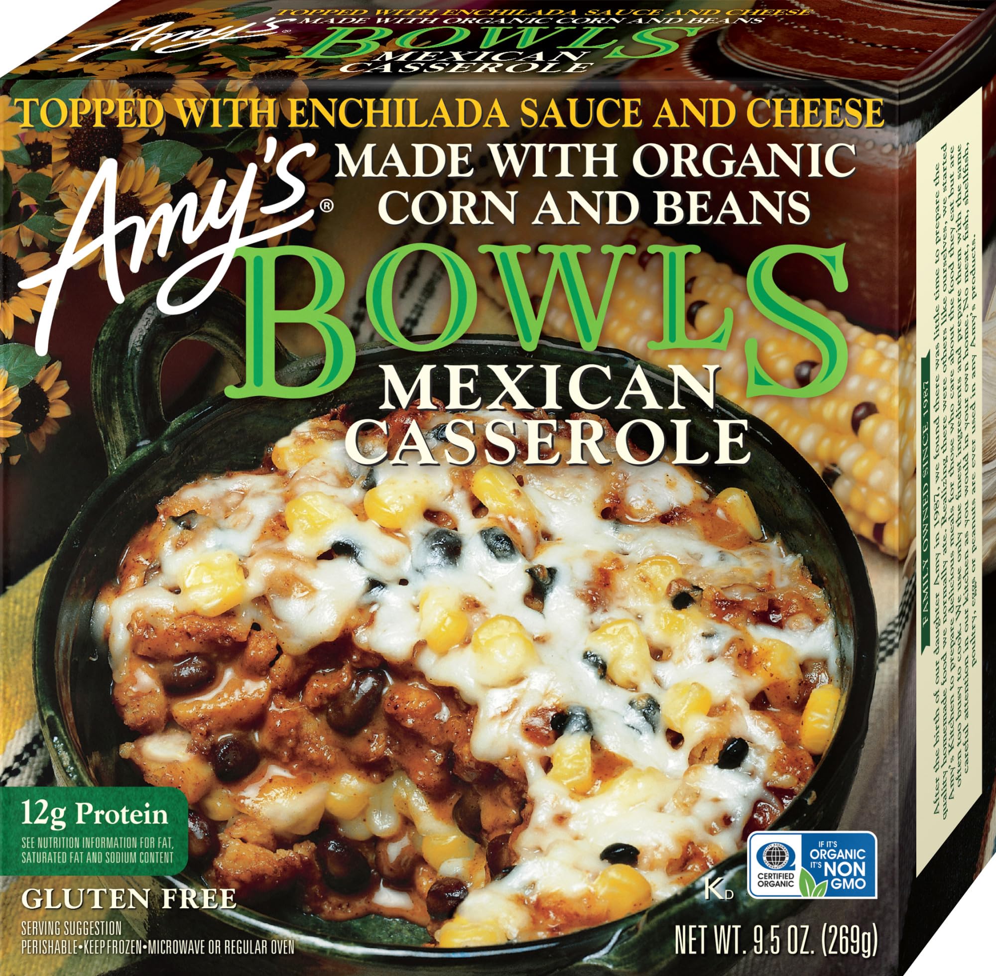 Amy's Frozen Meals, Mexican Casserole Bowl, Made With Organic Corn and Beans, Microwave Meals, 9.5 Oz