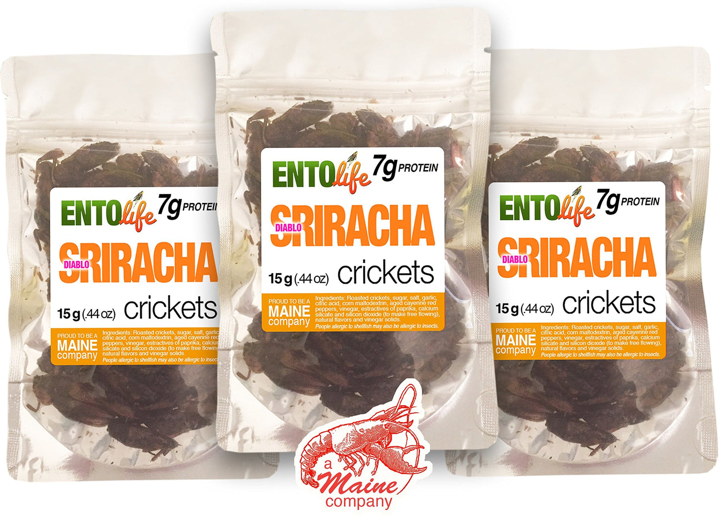 Roasted Crickets - Sriracha - Chocolate Coffee - Sour Cream & Onion - New Larger Size (All Three Packages)