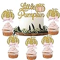 Little Pink Pumpkin Cake Topper + 24 Cupcake Toppers, 25pcs Kit | Cake Decoration Set for Girls Pumpkin Birthday Party, Autumn/Fall Theme Baby Shower