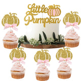 Little Pink Pumpkin Cake Topper + 24 Cupcake Toppers, 25pcs Kit | Cake Decoration Set for Girls Pumpkin Birthday Party, Autumn/Fall Theme Baby Shower