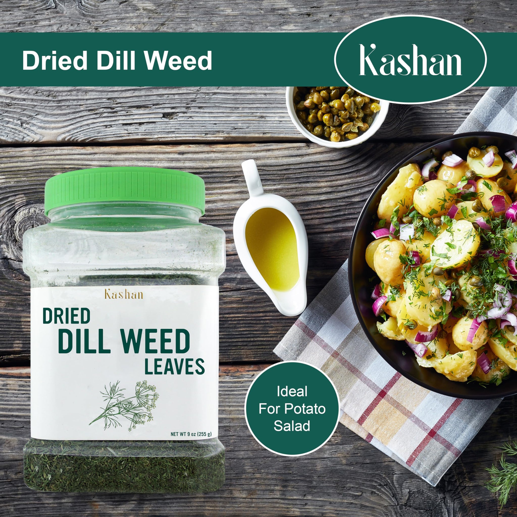 Kashan Dill Weed, Great Aromatic Seasoning for Food Flavoring, Salad, Soups and Meat, Garnish, Vegetarian 9oz (255g)