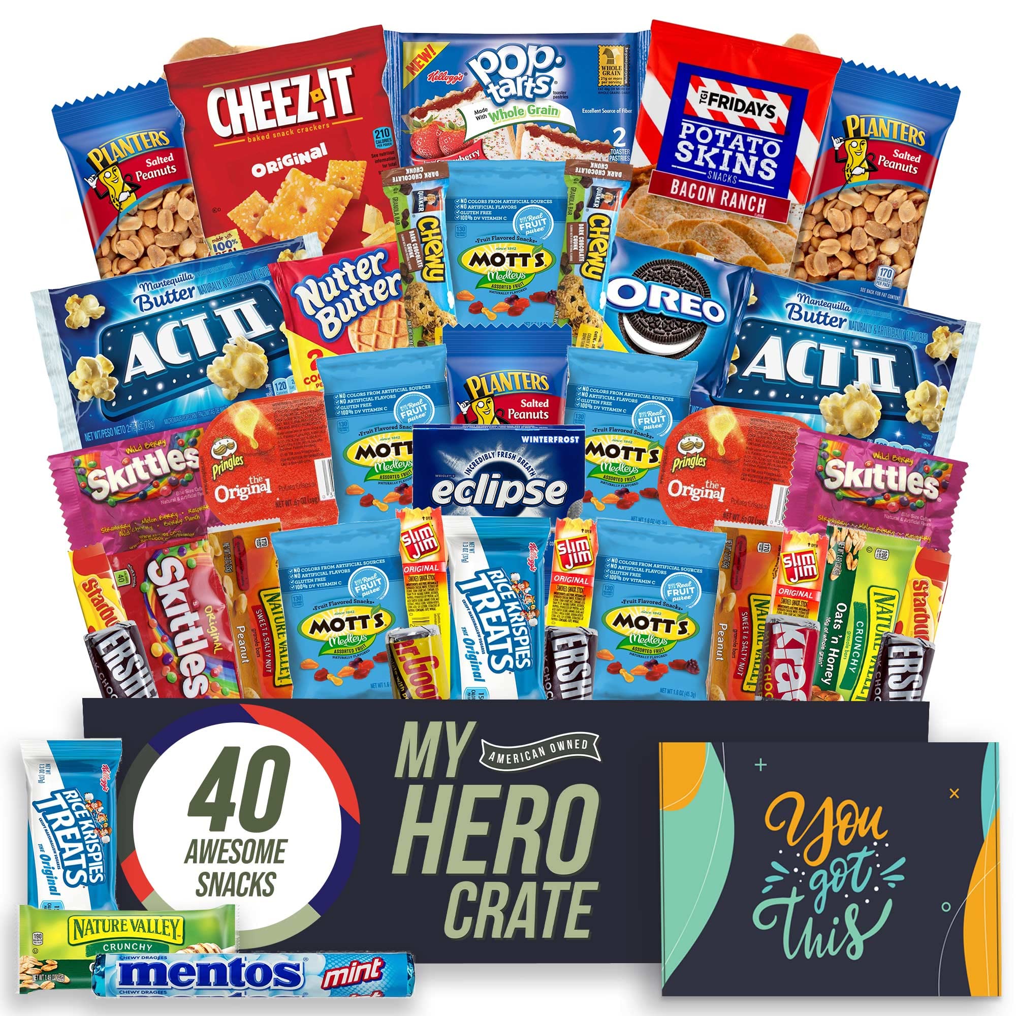 Military Encouragement - Snack Box (40 Piece Variety Gift Basket Care Package) Peanuts, Candy, Chips, Granola Bars & More - My Hero Crate