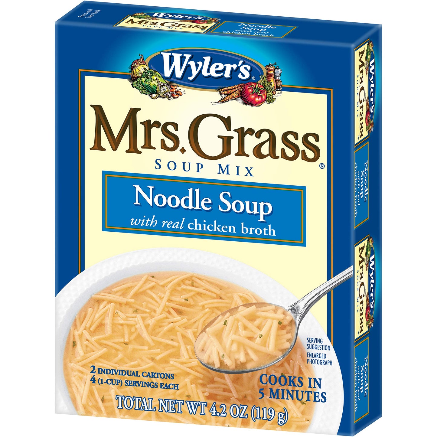Mrs. Grass Noodle Soup Mix with Real Chicken Broth, Instant Soup Mix, Quick and Easy Meal, Cooks in 5 Minutes, 4.2 Ounce Box (Pack of 1)