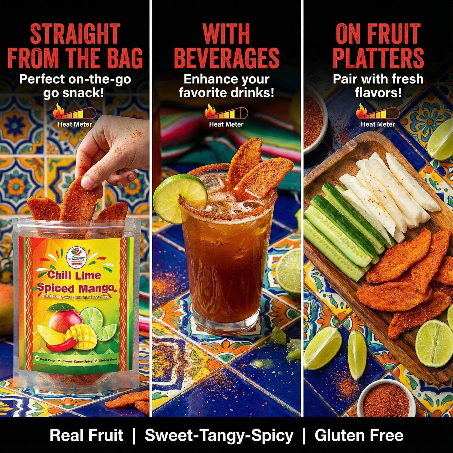 Chili Lime Dried Mango Slices, 1 lb. Bag, Sweet, Tangy, and Spicy, Authentic Mexican Style Dry Fruit, Fresh and Natural