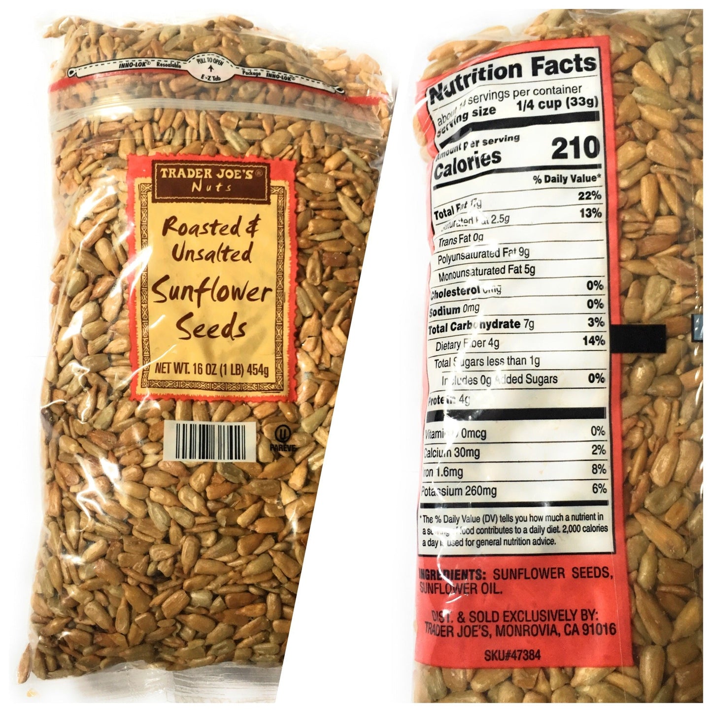 Trader Joes Nut Bundle Featuring 1 Pack of California Dry Roasted Unsalted Almonds and 1 Package of Hulled Roasted Unsalted Sunflower Seeds - A