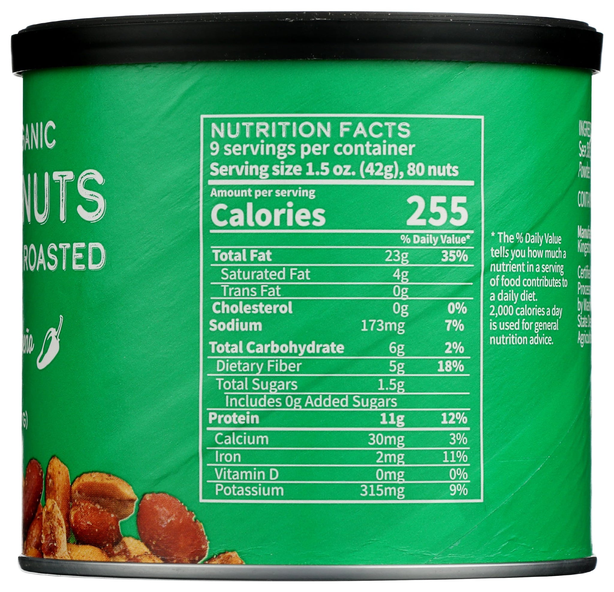 CB's Nuts Organic Jalapeño Kettle Roasted Peanuts - 1 Ingredient, USA Grown, Slow Roasted in Small Batches, USDA Organic, Non-GMO Verified, 14 oz Can