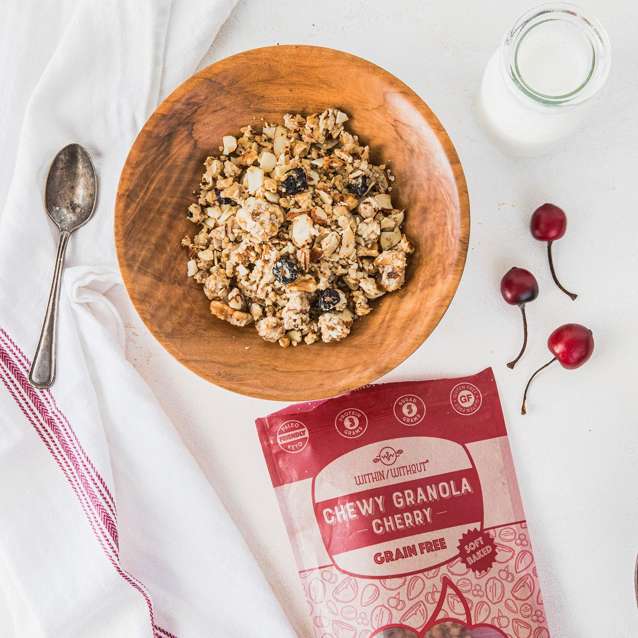 Cherry Grain Free Granola by Within/Without | Certified Paleo and Keto Diet Friendly Chewy Granola | Naturally Gluten Free Low Carb Snack | No Refined