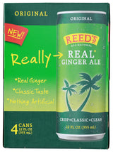 Reeds Ginger Brew, Soda Real Ginger Ale, 12 Fl Oz, 4 Pack