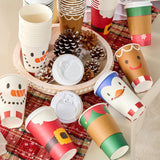 JOYIN 72 Pcs Christmas Disposable Cups with Sleeves and Lids, 4 Designs Xmas Drinkware 16 oz Paper Cup For Hot Chocolate Coffee Cold Beverage