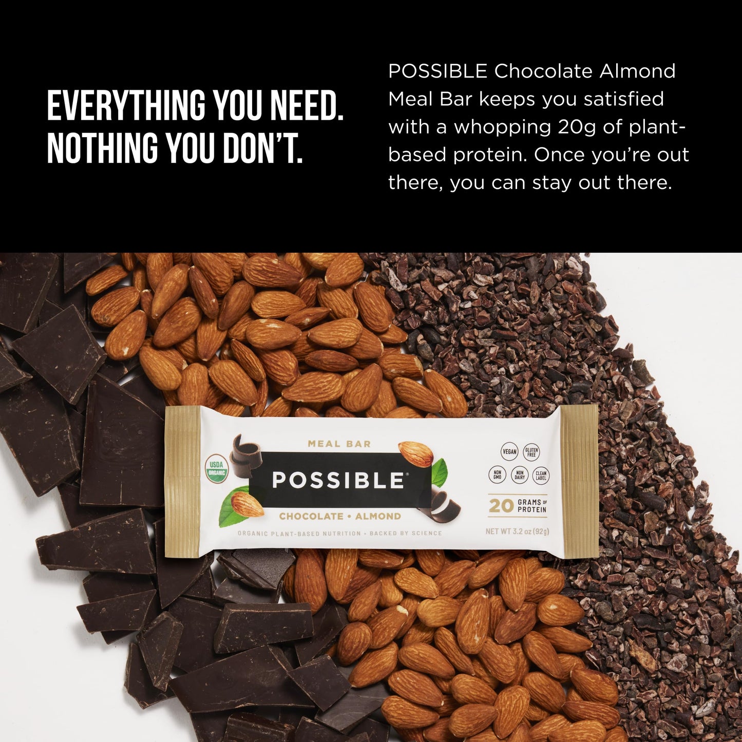 POSSIBLE Meal Bar - Whole Food Meal to Support a Healthy & Active Lifestyle - 20g of Organic Plant-Based Protein - Energy Support with Healthy Fats