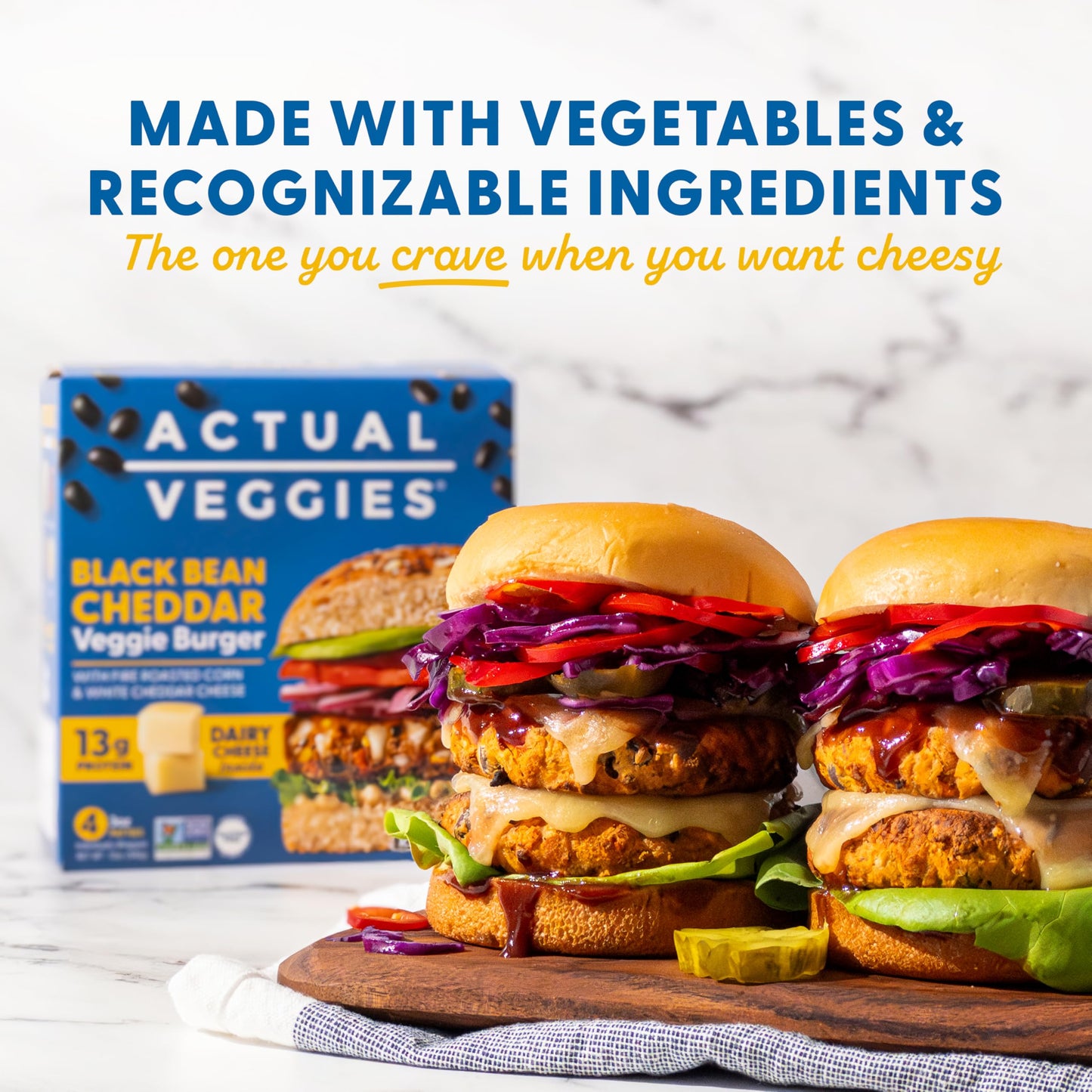 Actual Veggies Black Bean Cheddar Veggie Burger, 12 Oz