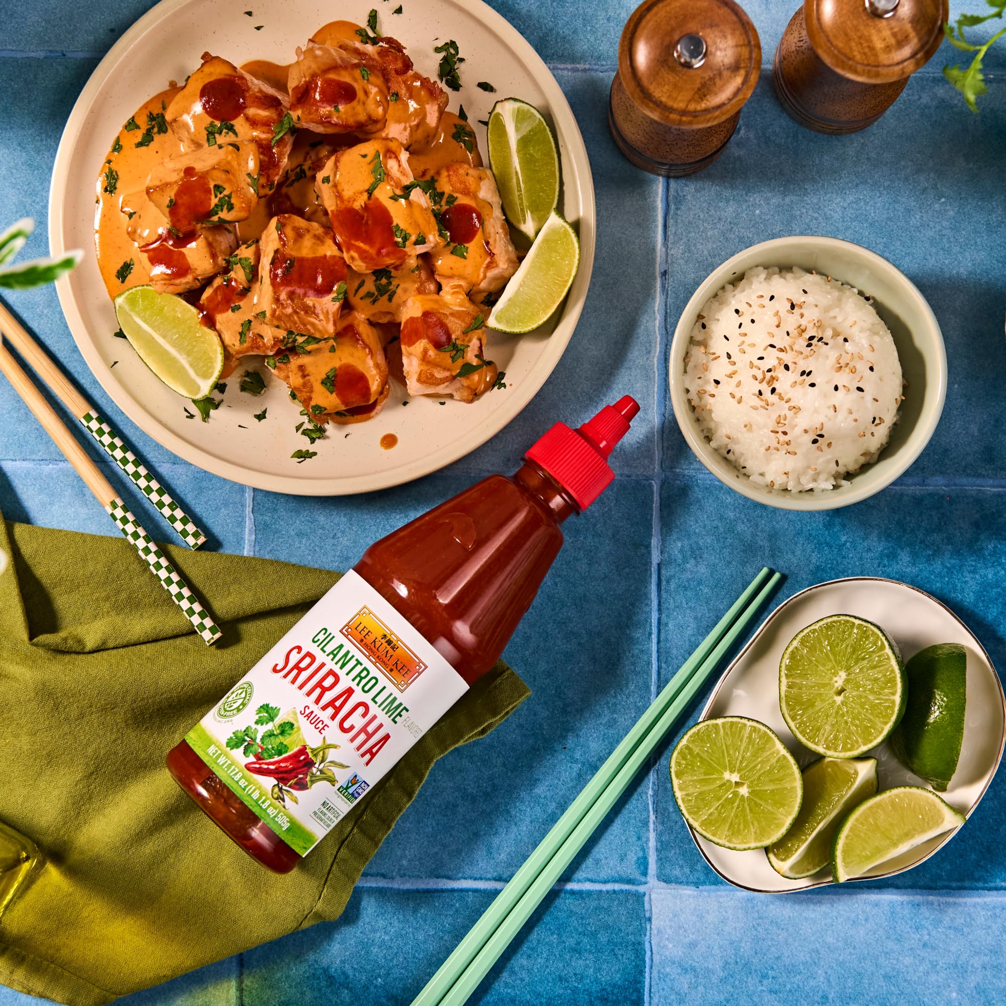Lee Kum Kee Lime Cilantro Flavored Sriracha (17.8 oz - 1 Pack) Gluten Free | Spicy, Tangy & Refreshing Flavor | Perfect for Grilling, Stir-Frying
