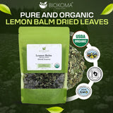 Biokoma Organic Lemon Balm Dried Leaves 50g 1.76oz Melissa Officinalis Loose Herb Calming Relaxing Sleep Digestive Support USDA Organic Herbal Tea