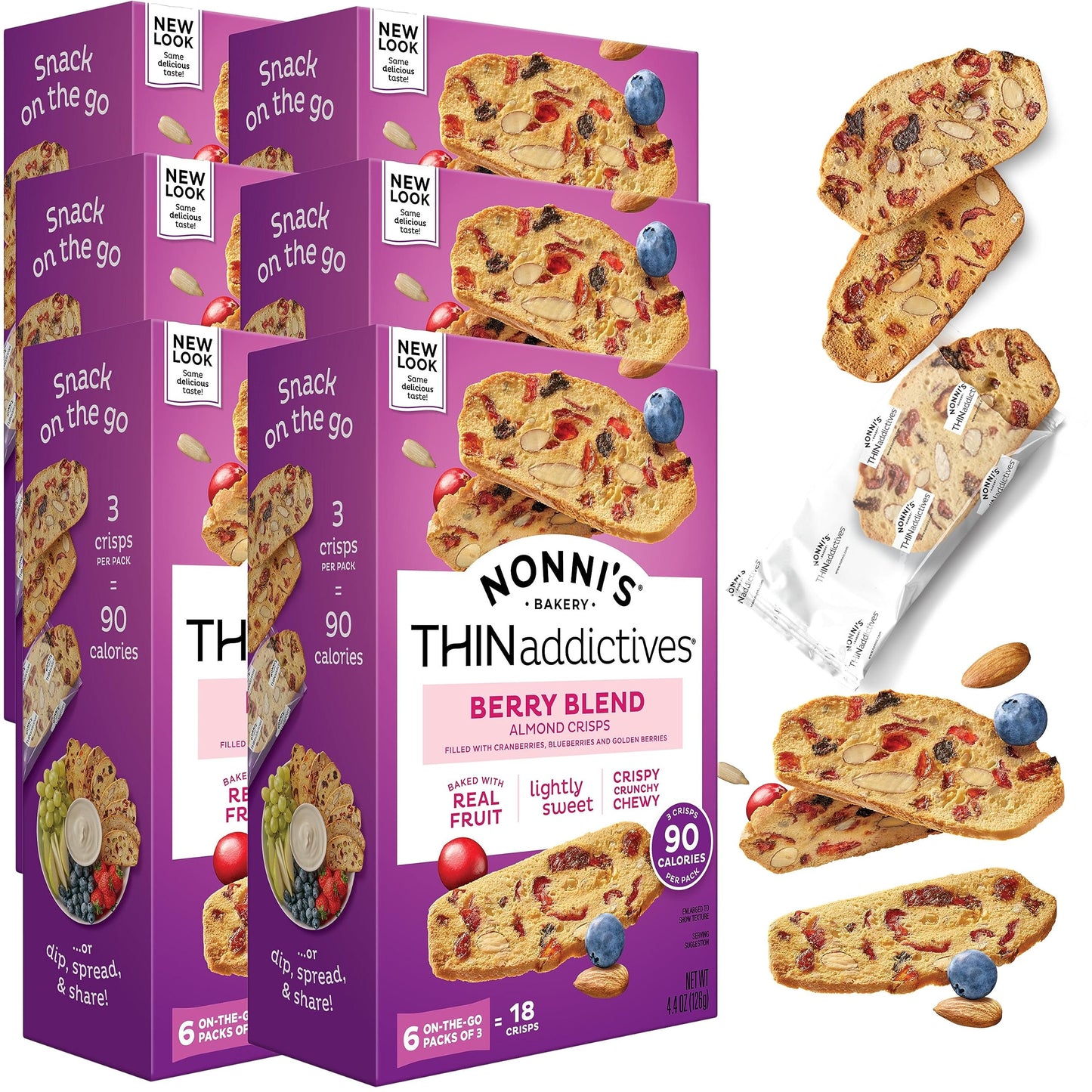 Nonni's THINaddictives Almond Thin Cookies - 6 Boxes Berry Blend Almond Cookies - Almond Cookie Thins w/Cranberries Blueberries Goldenberries Raisins